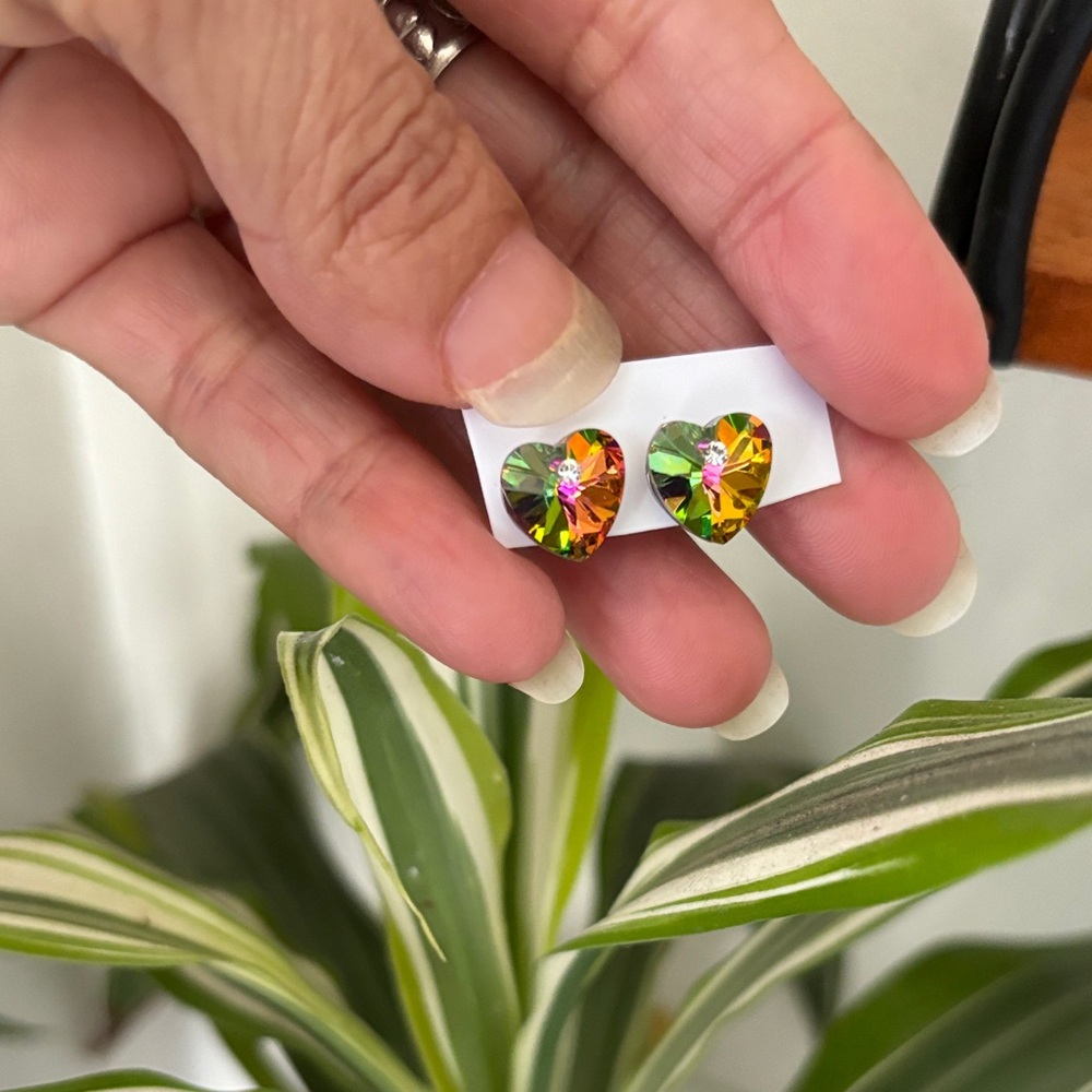 Heart-Shaped Multicolor Crystal Earrings